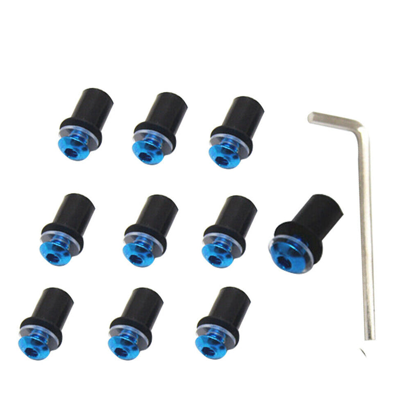 10pcs 5mm/0.20in Motorcycle Windscreen Windshield Bolt Screw Kit (Blue)