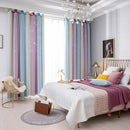 Gradient Hollow Star Curtain Bedroom Full Blackout Window Drapes (Purple)