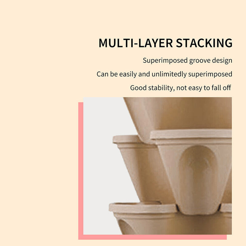Strawberry Planter Pot Stackable Flowerpots Plants Seedling Holder (Beige) Newly