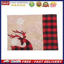 Christmas Linen Embroidery Placemat Elk Plaid Non Slip Xmas Decor Table Mat