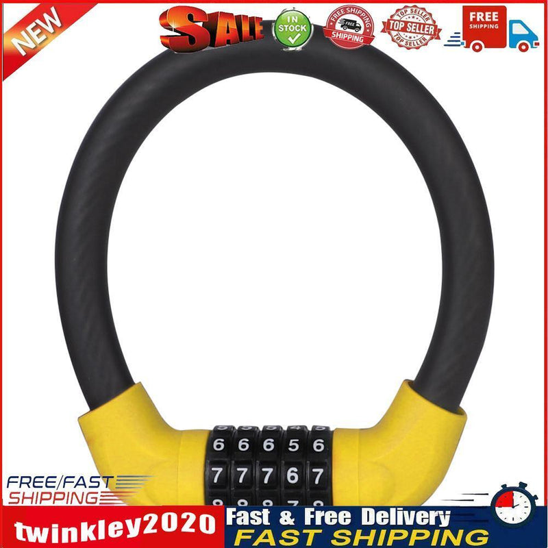 5-Digit Bike Combination Locks Scooter Wire Lock (Black+Yellow 17.2x400mm) Newly
