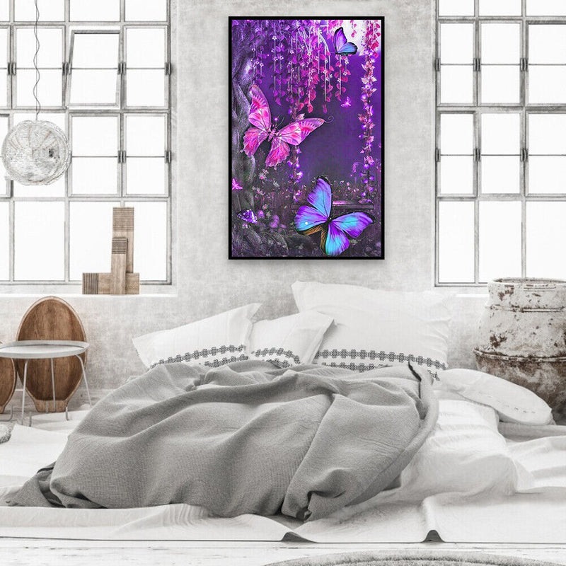 DIY 5D Butterfly Diamond Drawing Full Round Rhinestone Painting Kit Room Decor