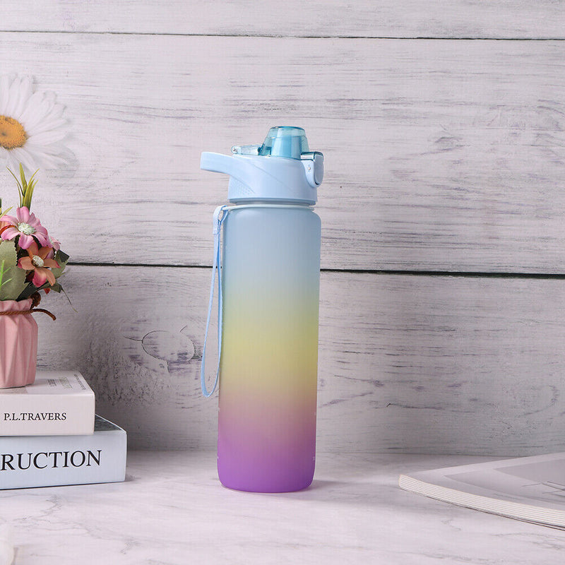 Outdoor Water Bottle with Straw BPA Free Gradient Sport Drinking Cup (Blue)