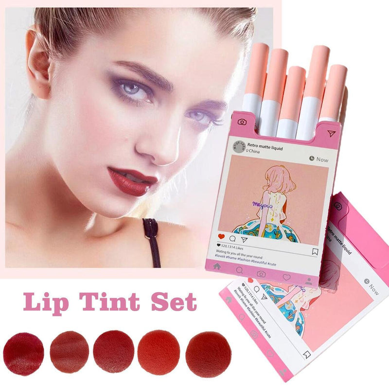 5pcs/set Retro Liquid Pink Girly Cigarette Tube Lip Tint Set: Lip Glaze E1B8