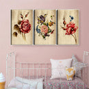 3 Panels Wood Grain Flowers Oil Paint By Numbers Kits DIY Hand Painted Wall A