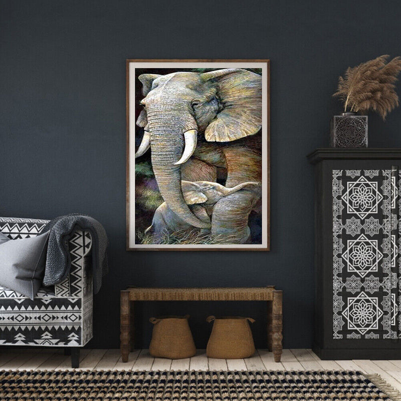 Elephant Mom and Son Oil Paint By Numbers Kits Canvas DIY Animal Home Decoration