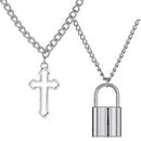 Jewelry PadLock Pendant Necklace Long Chain Hollow Cross Pendant Punk Choker