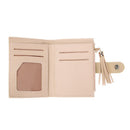 Folded Women Tassels PU Leather Handbag Girl Hasp Small Wallet Purse(Beige)