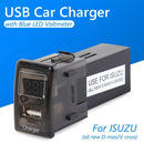 For ISUZU USB Car Charger with Blue LED Voltmeter 5V 2.1A USB Charger Socket
