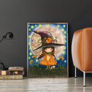 Bedroom Canvas Picture Mosaic Full Round Craft Little Witch Cat Diamond Painting
