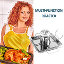 Stainless Steel BBQ Chicken Roaster Tray Oven Roasting Pan Barbecue Grill R