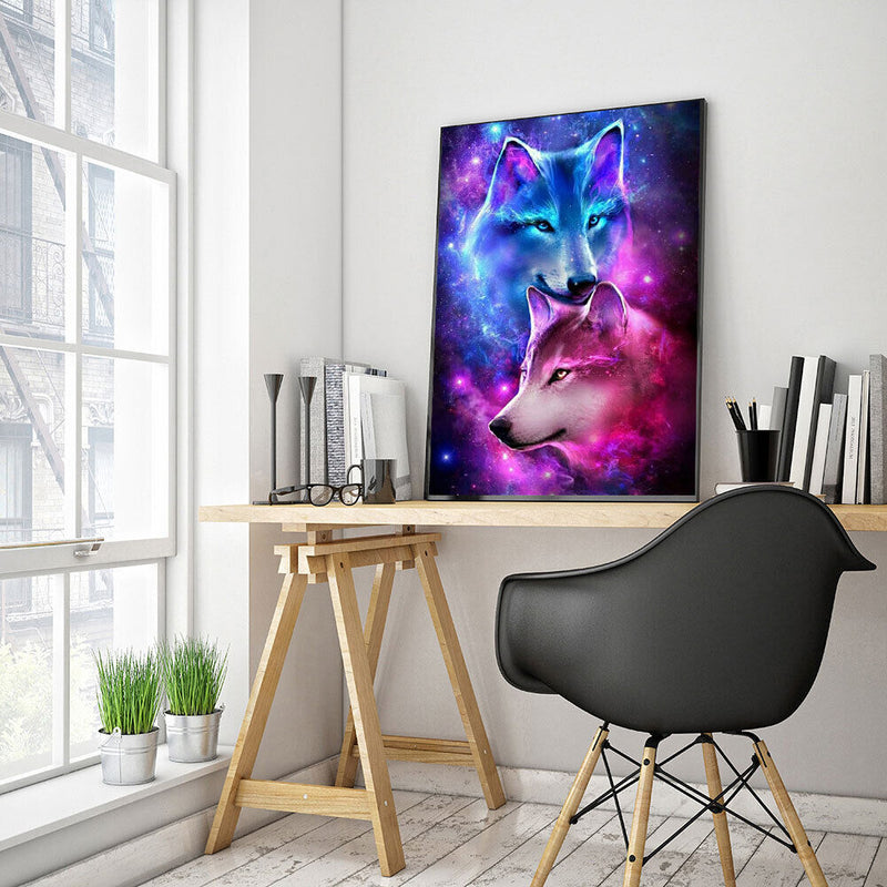 5D DIY Diamond Painting Snuggling Wolf Kits Full Round Drill Wall Decor Crafts
