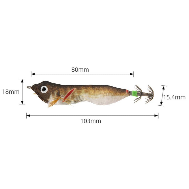 103mm LED Luminous Wood Shrimp Bait Squid Jigs Hook Fishing Lures (Brown)