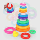 Early Educational Rainbow Tower Stack Circle Duck Ring Puzzle Pyramid (B) Newly