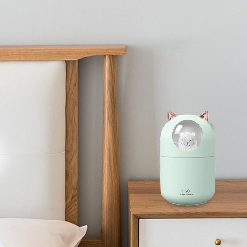 Air Humidifier Spray Cute Cat Small LED Light Mute Air Purifier (Green USB)