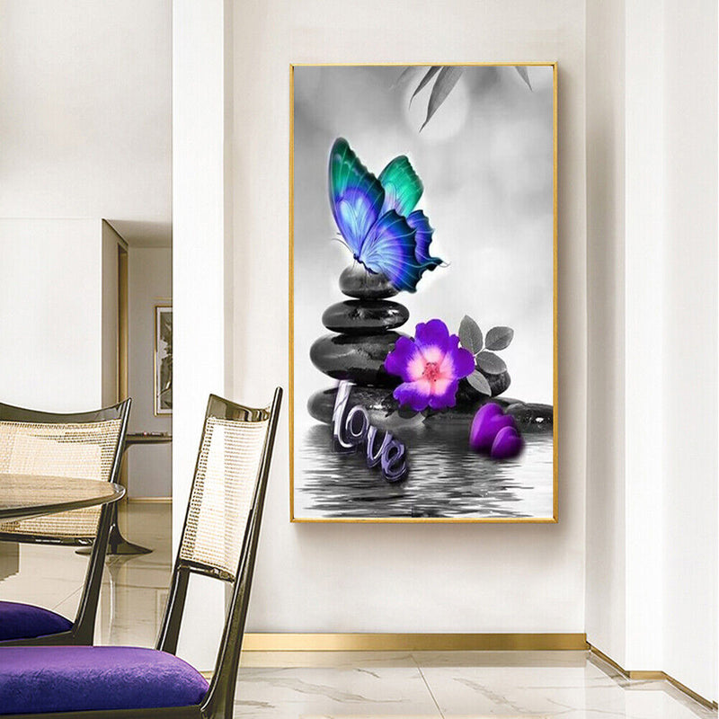 Diamond Painting Butterfly Stacked Rocks Full Round Mosaic Wall Picture 45x85cm