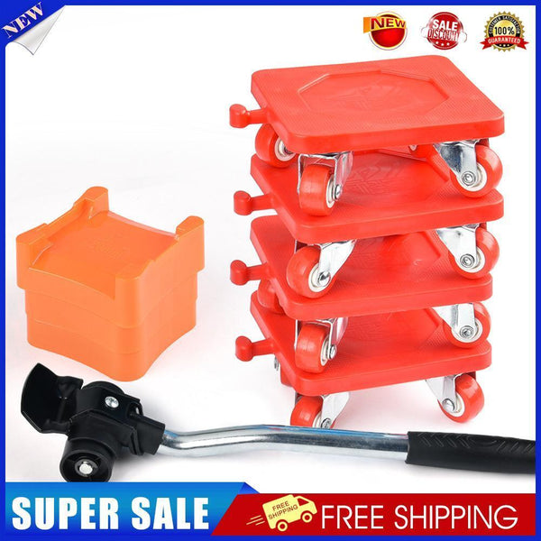 Household Transport Heavy Furniture Mover Wheeled Rollers Bar (Red)