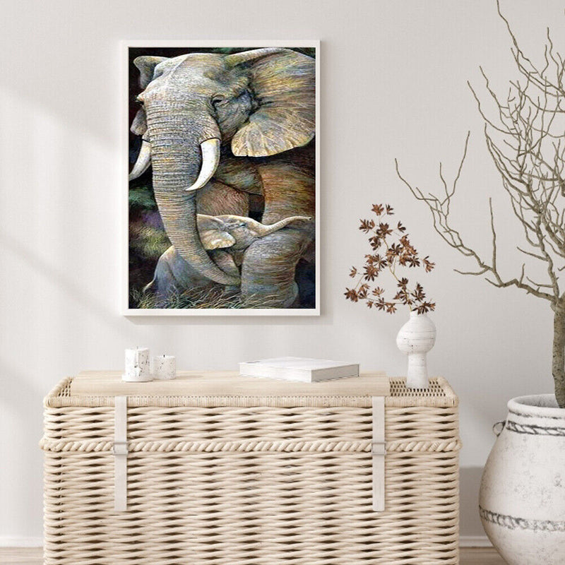 Elephant Mom and Son Oil Paint By Numbers Kits Canvas DIY Animal Home Decoration