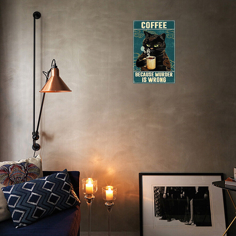 Coffee Black Cat Metal Tin Sign Plate Retro Home Bar Pub Club Plaque Decor Newly