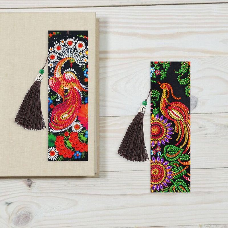 2pcs Diamond Painting Exquisite Peacock Leather Tassel Bookmark Embroidery Craft