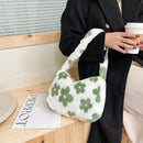 Female Fluffy Square Shoulder Bag Women Casual Flower Pattern Shoulder Handbag