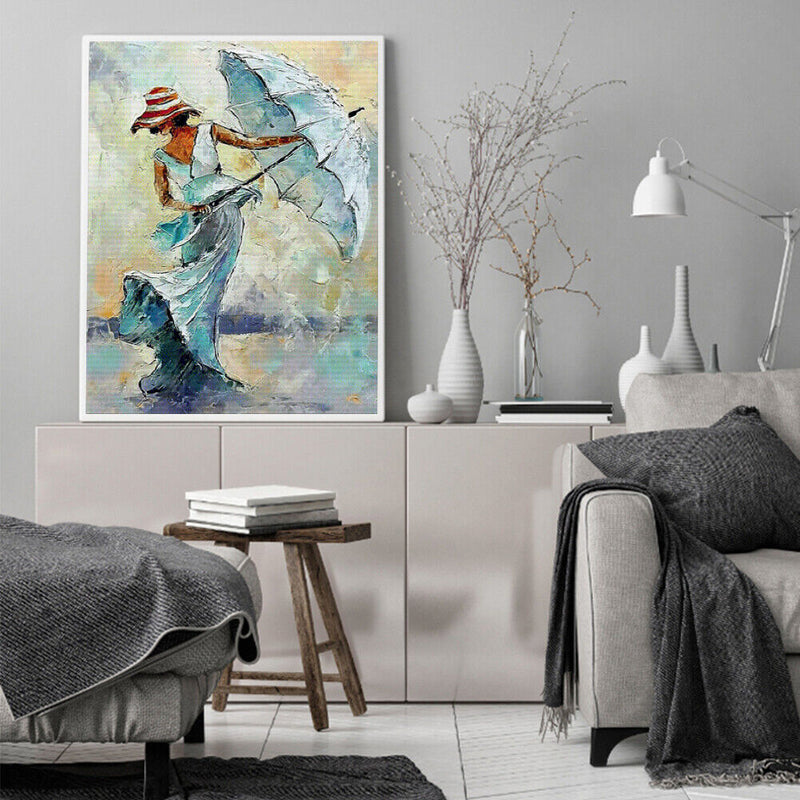 Lady with Umbrella Oil Paint By Numbers Kits Canvas Picture DIY Wall Art