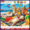 5D DIY Diamond Painting Beach Cat Full Round Drill Mosaic Rhinestone Pictur
