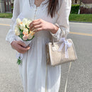 Straw Woven Shoulder Bag Summer Beach Lace Splicing Women Shopping Beach Purse