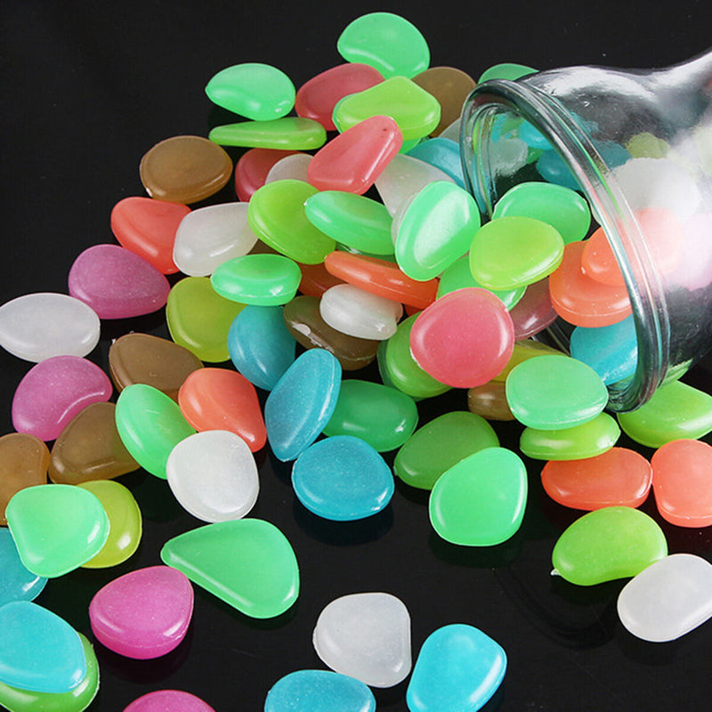 Glow in The Dark Rocks - 100pcs Glowing Pebble Powered by Sunlight for Fish Tank