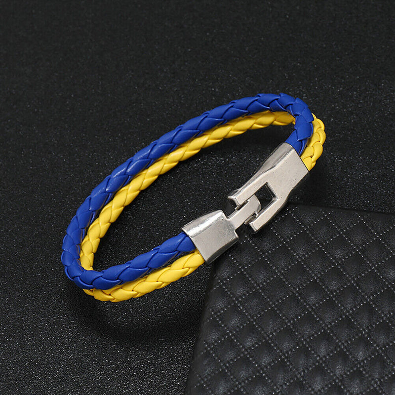 Fashion Ukraine Bracelets Braided Woven Leather Blue Yellow Ukrainian Wristband