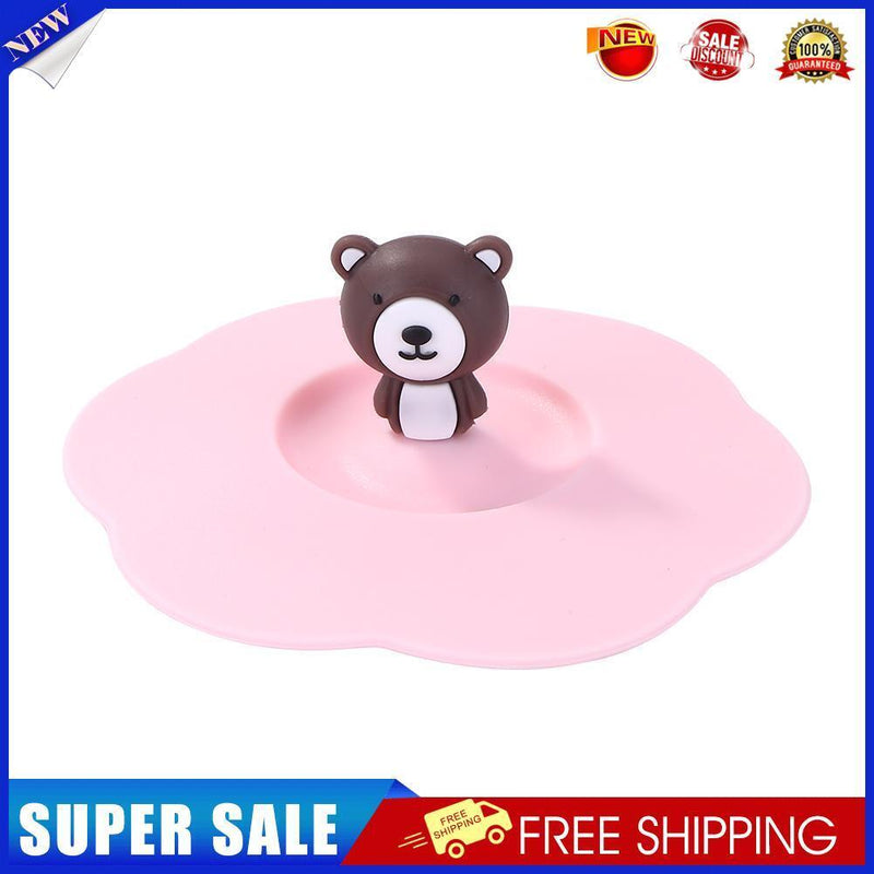 5pcs Silicone Cup Cover Heat-resistant Leak Proof Cartoon Lid (Pink Bear)