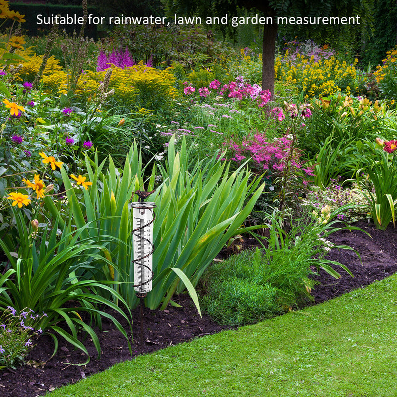 Glass Spiral Rain Gauge Garden Metal Iron Water Rain Measurement Guage for Yard