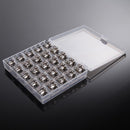 25Pcs Clear Blank Coils Spool Metal Housing with 25 Grid Case Storage Box