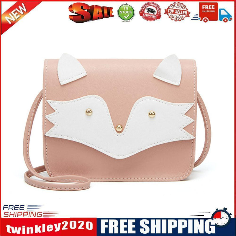 Women PU Leather Crossbody Cute Cartoon Cat Mini Square Shoulder Bag (Pink)