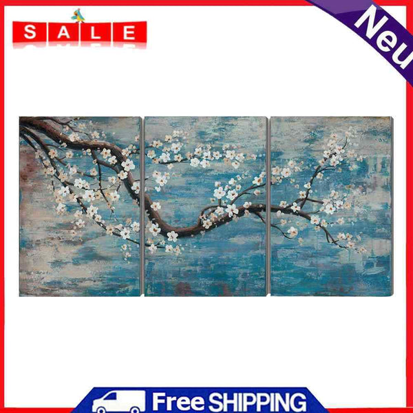 A Plum Blossom Oil Paint By Numbers 3 Panels Canvas DIY Hand Painted Wall Arts