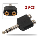 2Pcs 6.35mm 1/4" Stereo Plug to 2 RCA Female Jacks Splitter Audio Converter