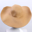 Straw Cap Elegant Large Brim Women Beach Solid Color Visor Hat Foldable Sun C