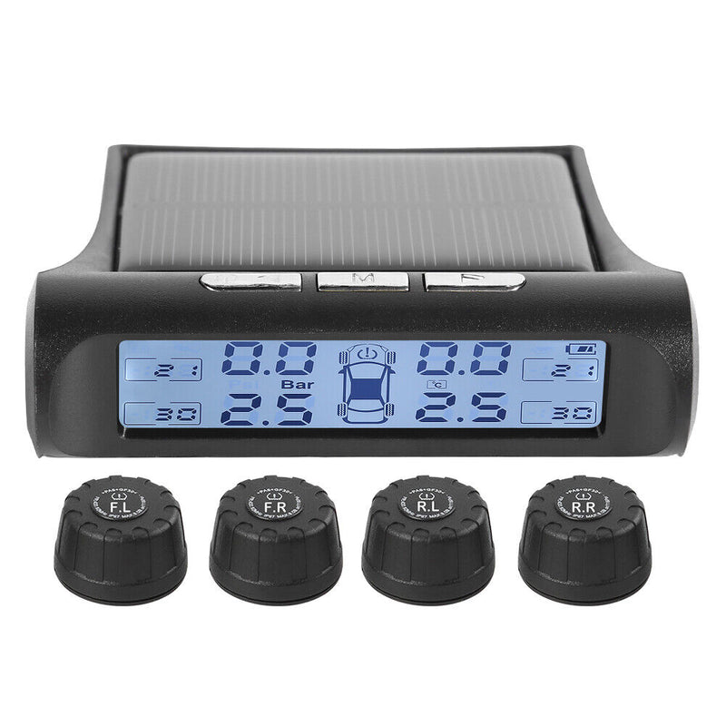 Solar Wireless Car TPMS Tire Tyre Pressure Monitor System + 4 External Sensors