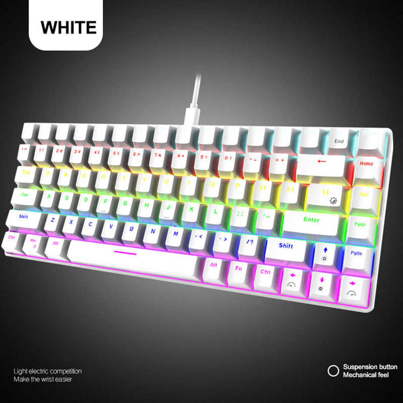 84 Keys Mechanical Gaming Keyboards Mini Wired for Gamer (Red Axis White)
