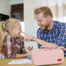 Large Capacity Pencil Case Spacious Canvas Stationery Storage Bag (Pink) Newly