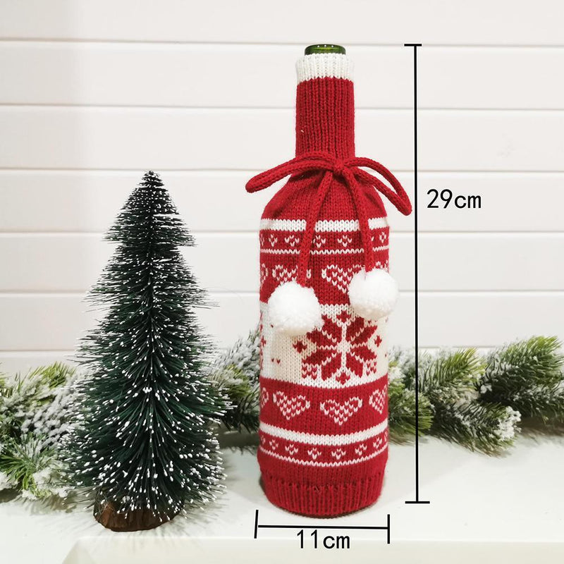Knitted Bottle Cover Bags Wine Bottle Holder Sweater Xmas Decoration (Snowflake)