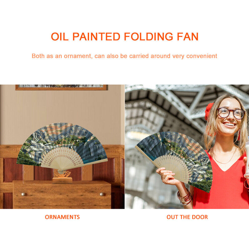 Mountains Castle Oil Paint Folding Fan By Numbers DIY Painted Handmade Crafts