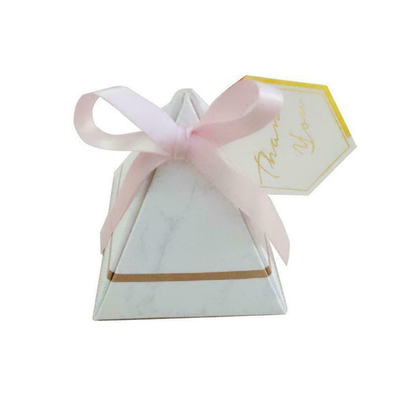 20× Wedding Favor Marble Triangle Candy Box Ribbon Party Holiday Supply K5K5