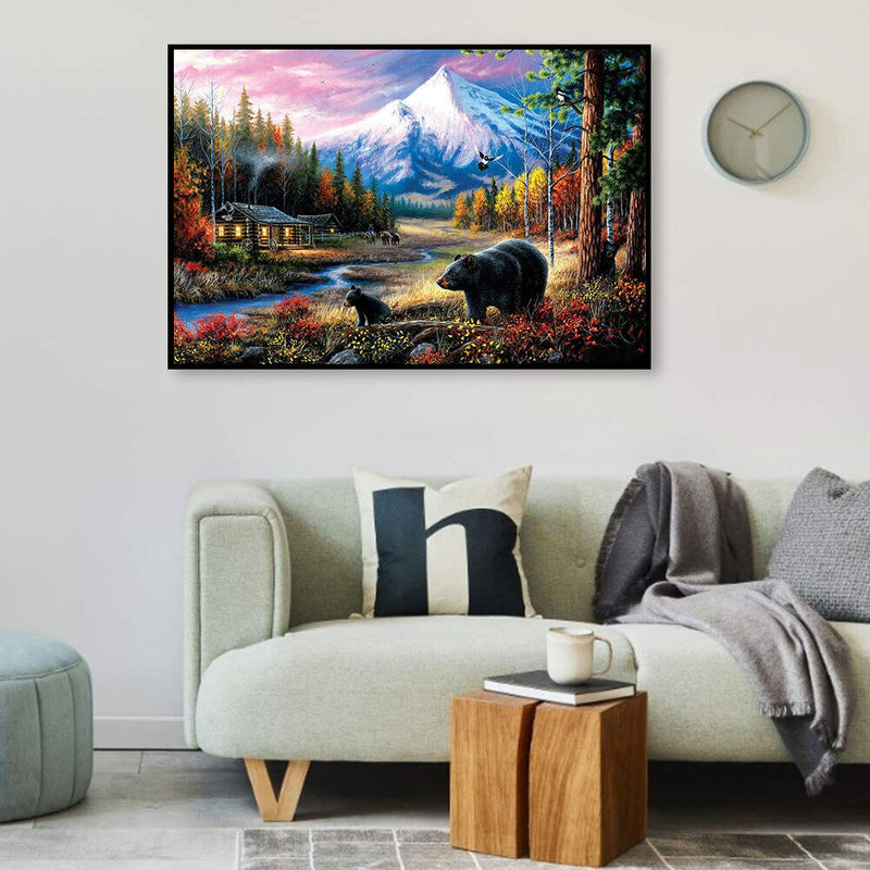 Black Bears Oil Paint By Numbers Kits Canvas Picture Gift for Adults Children