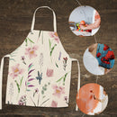 Fresh Flower Printed Linen Apron Kitchen Waterproof Bibs Pinafore (82x68cm)