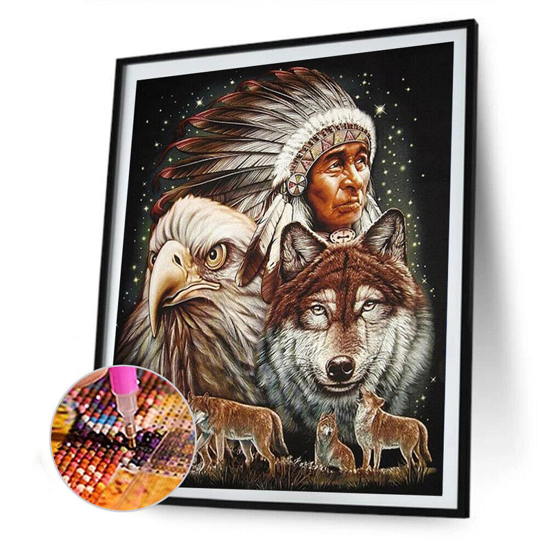 5D DIY Diamond Painting Indians Animal Full Round Drill Mosaic Picture Decor Kit