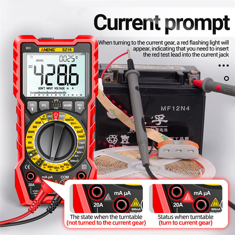 #A ANENG SZ19 Digital Multimeter AC/DC Ammeter Ohm Diode Tester with LCD Backlig
