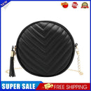 Women PU Leather Embroidery Thread with Tassel Zipper Shoulder Bag (Black)