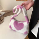 Women Soft Warm Plush Heart Handbags Single Strap Mini Armpit Bag (Pink)