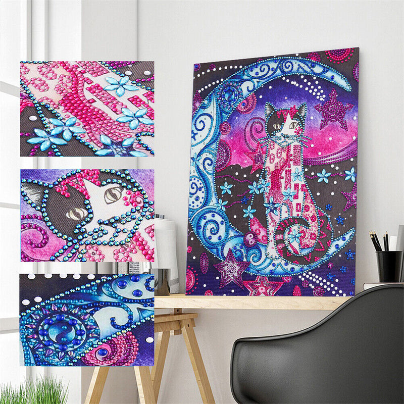 5D DIY Partial Special Shaped Drill Diamond Painting Moon Cat Handmade Art Gift